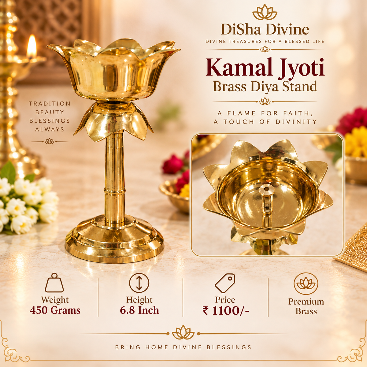 Kamal Jyoti Brass Diya Stand