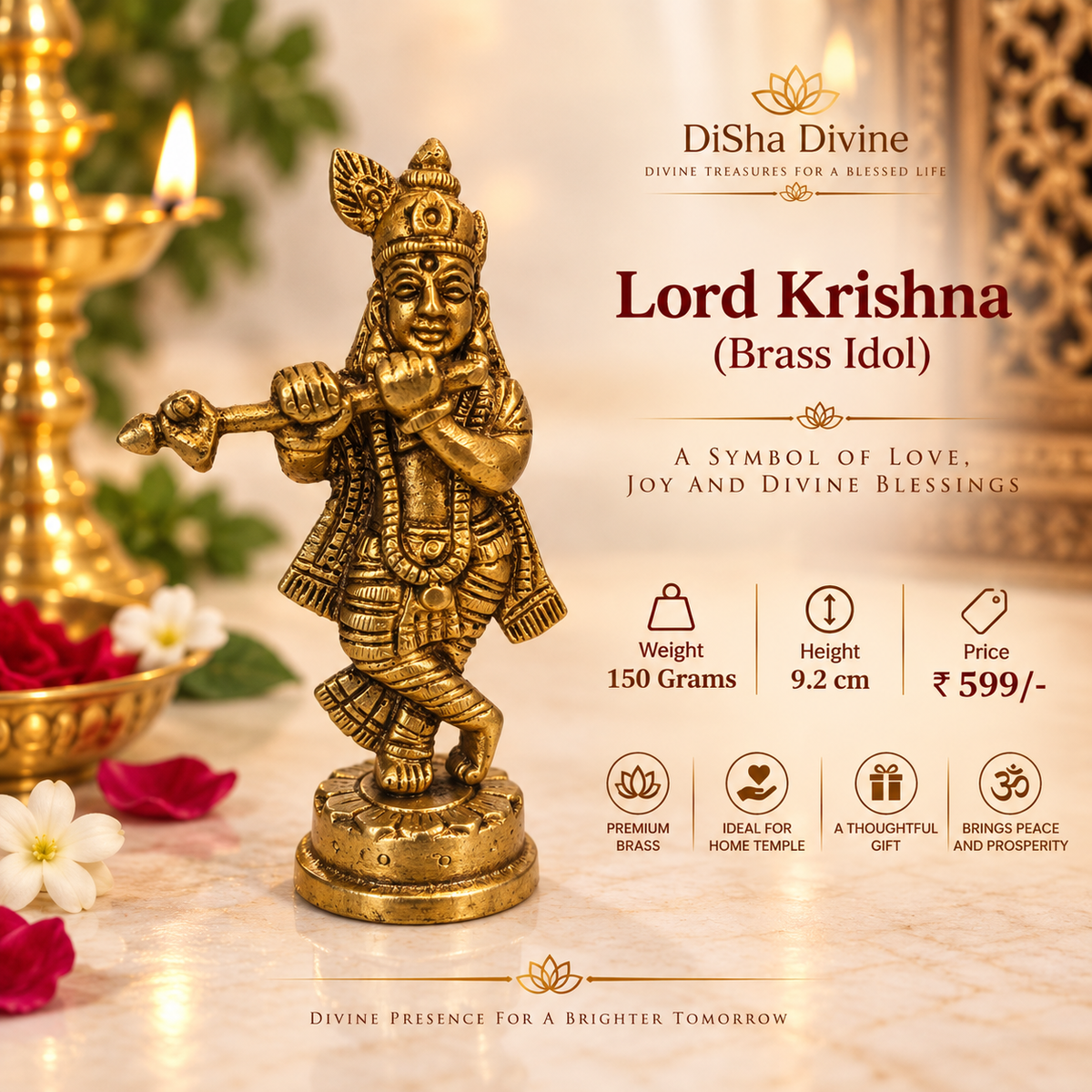 Brass Krishna Ji Playing Bansuri