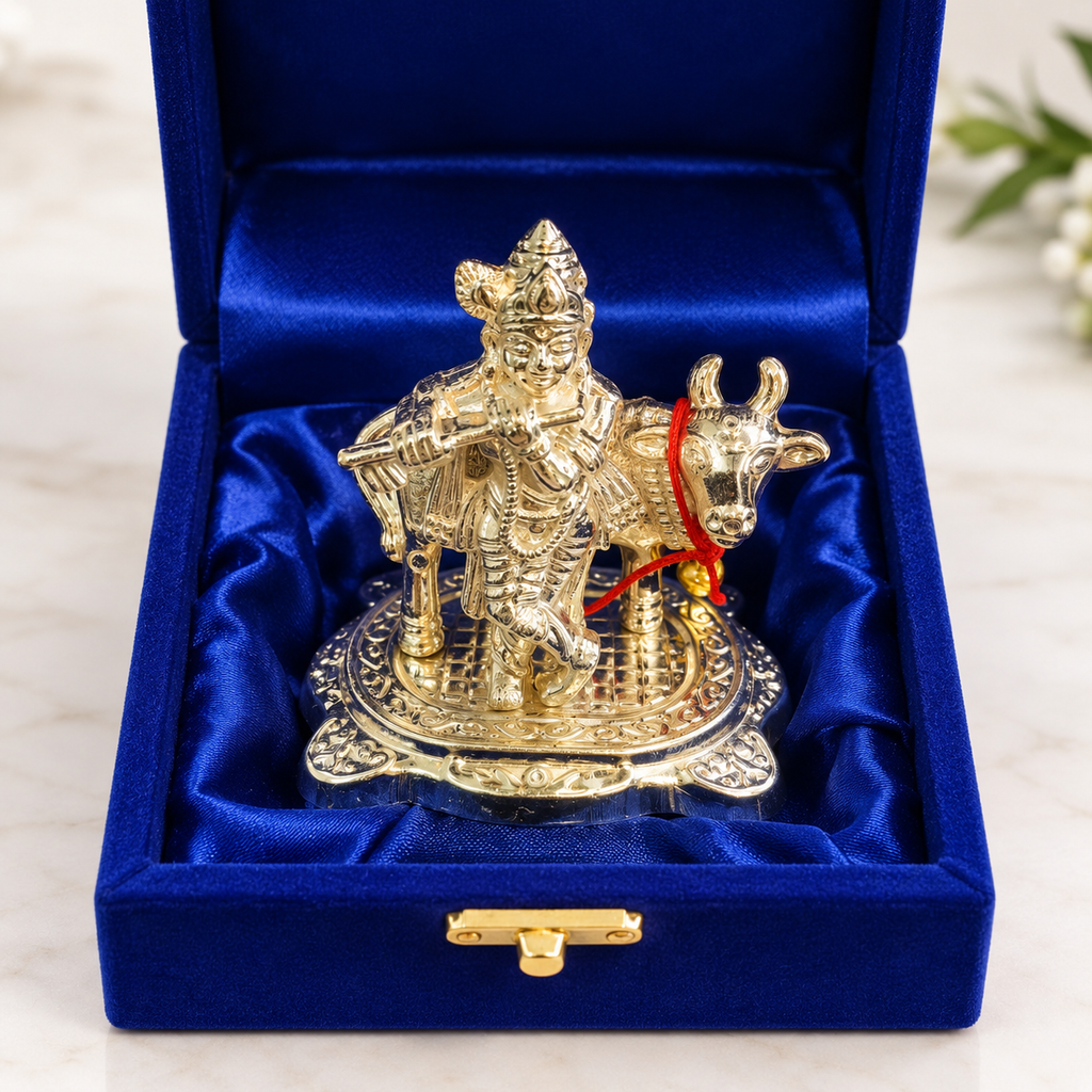 Kanha Ji with Cow German Silver Idol
