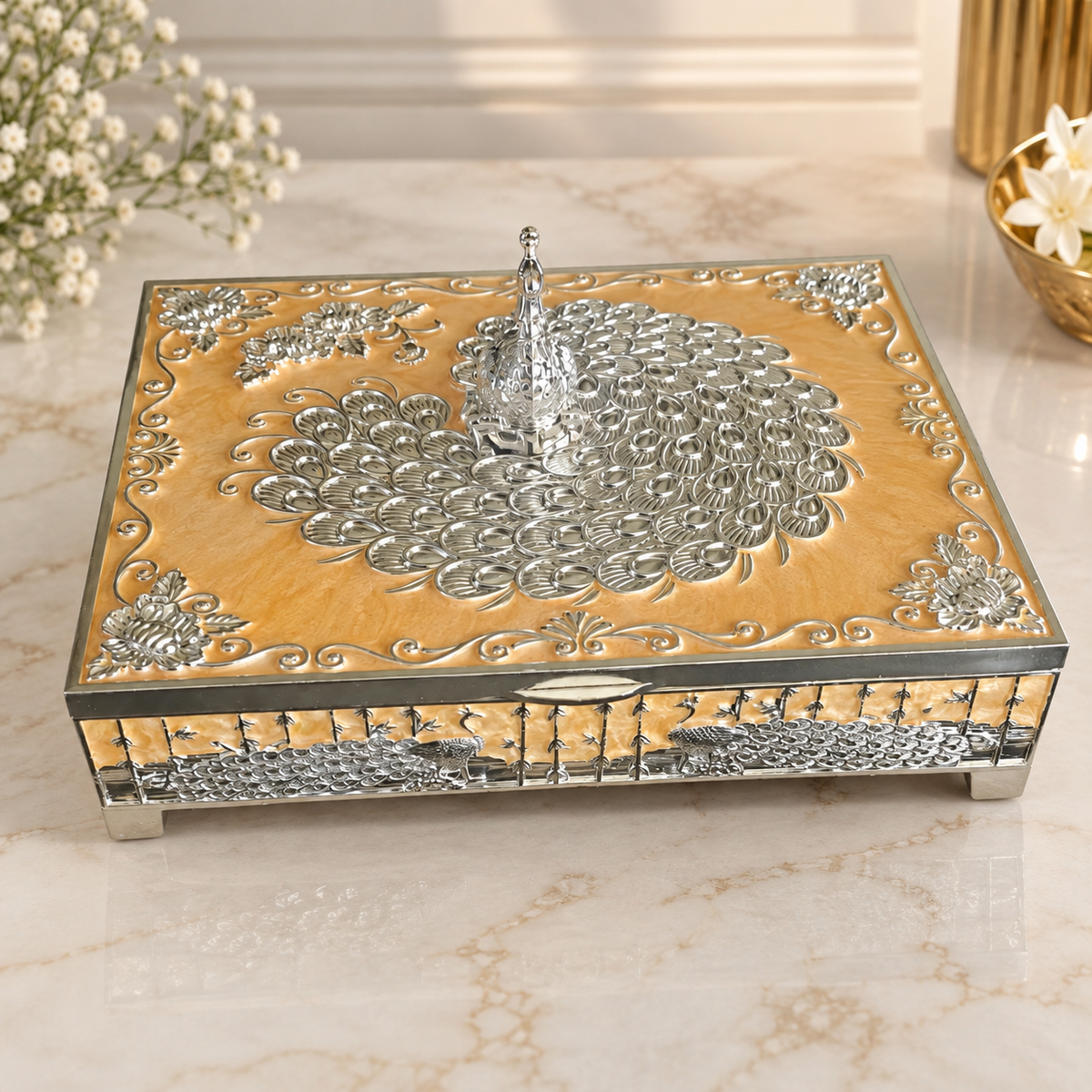 Peacock Rectangle Dry Fruit Box