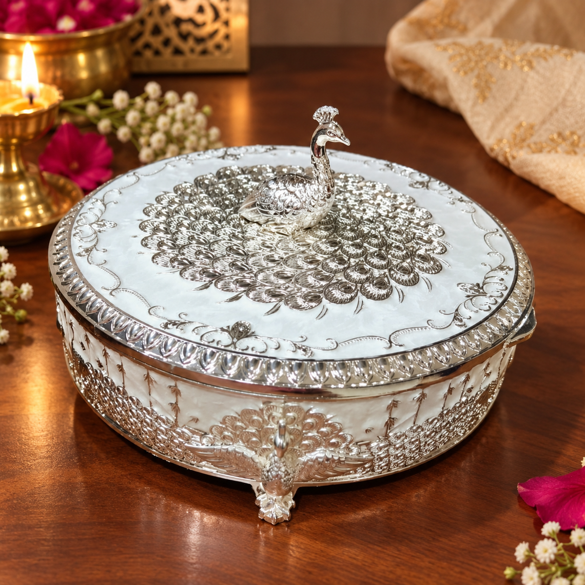 Peacock Round Dry Fruit Box