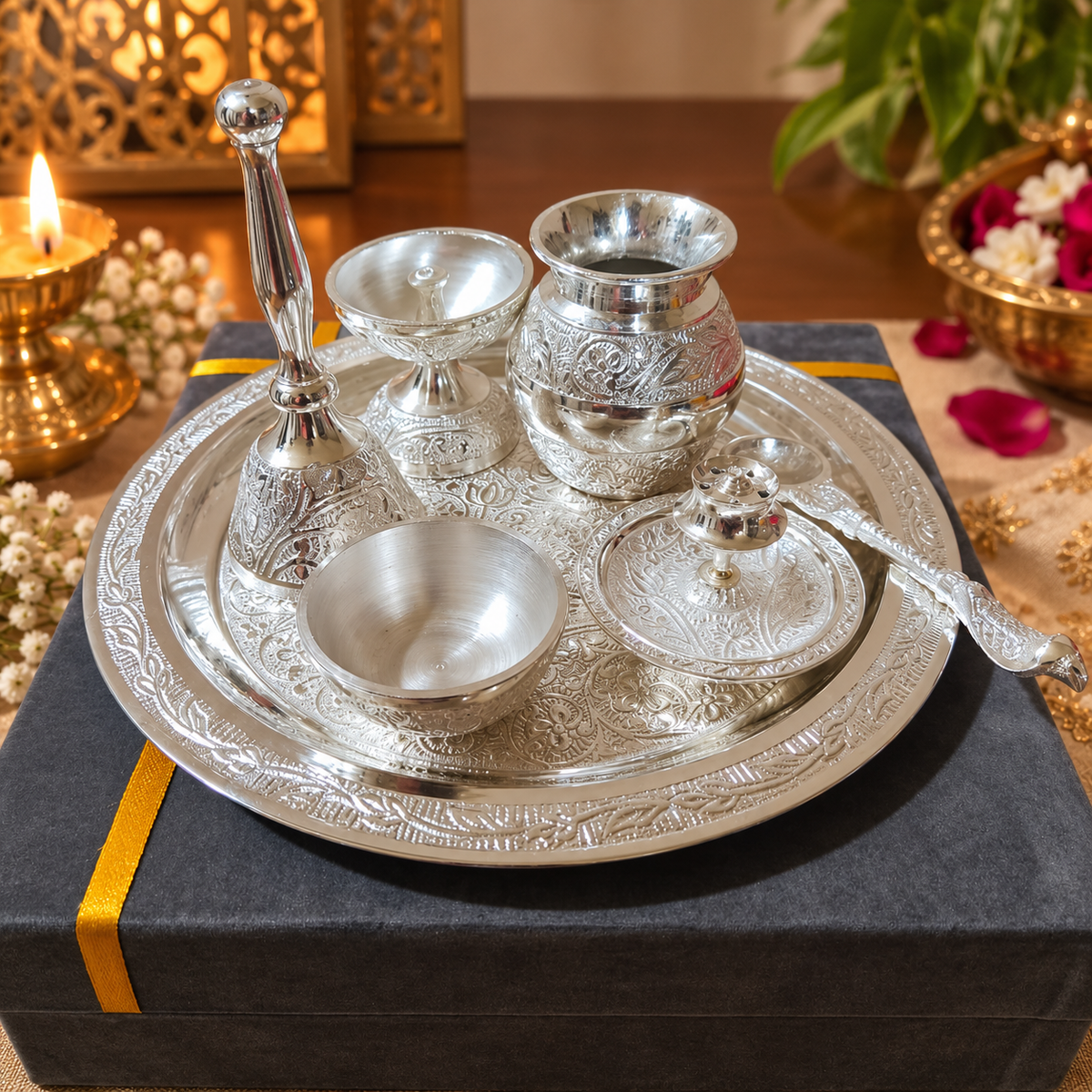 German Silver Puja Thali – 8 Inch