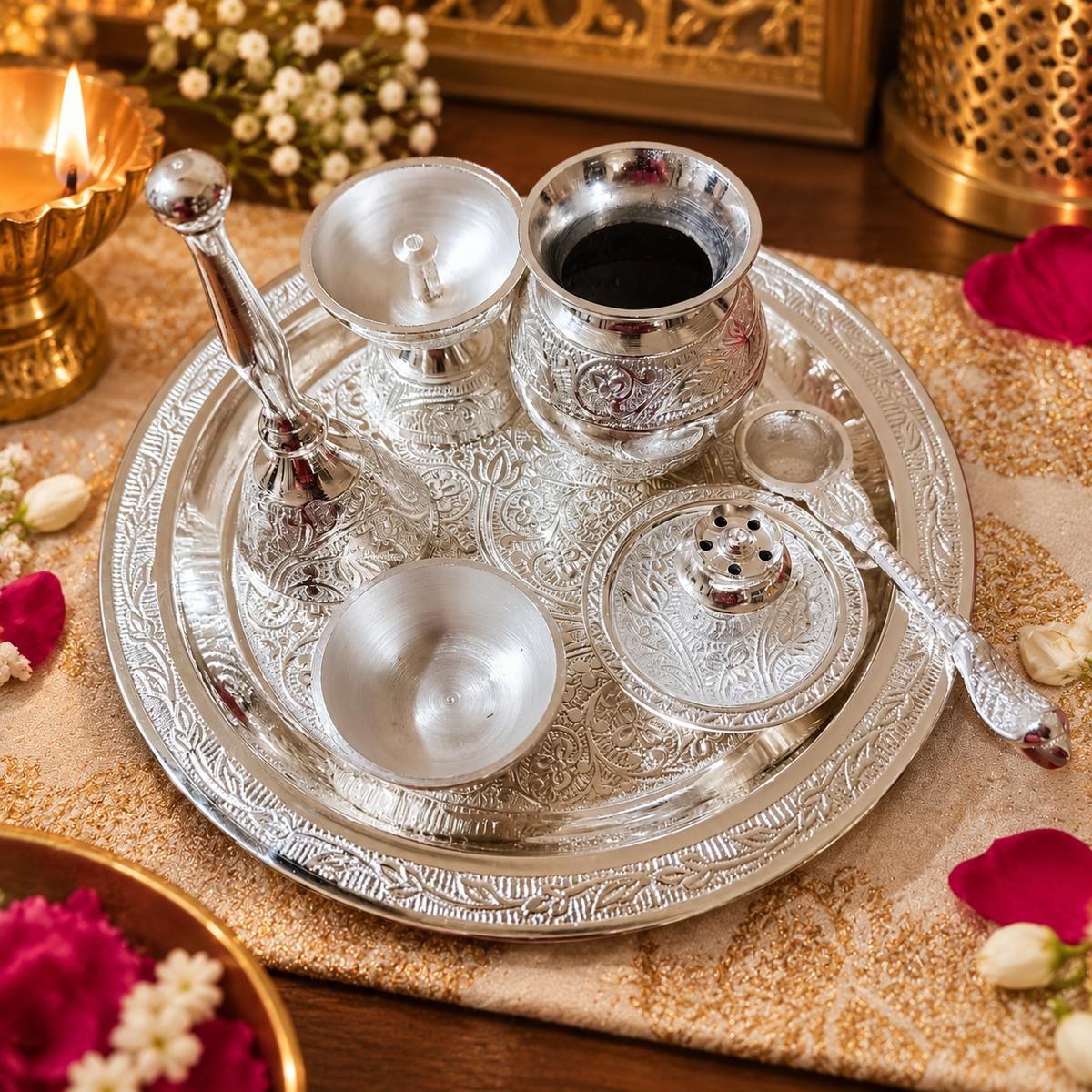 German Silver Puja Thali – 8 Inch
