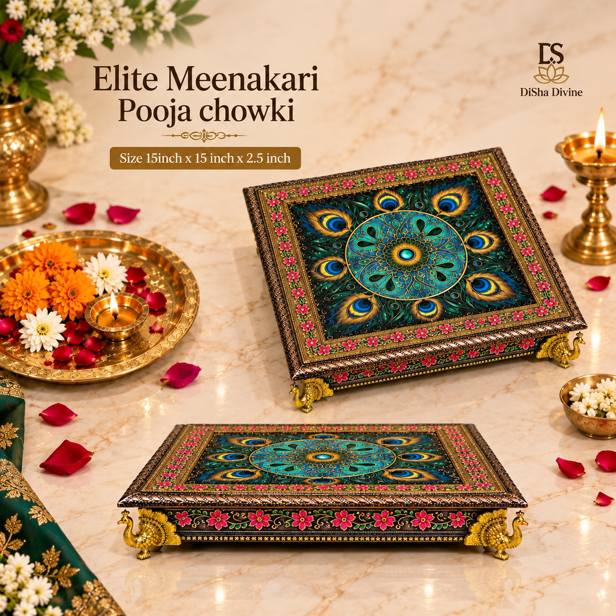 Square Wooden Pata with Meenakari Work