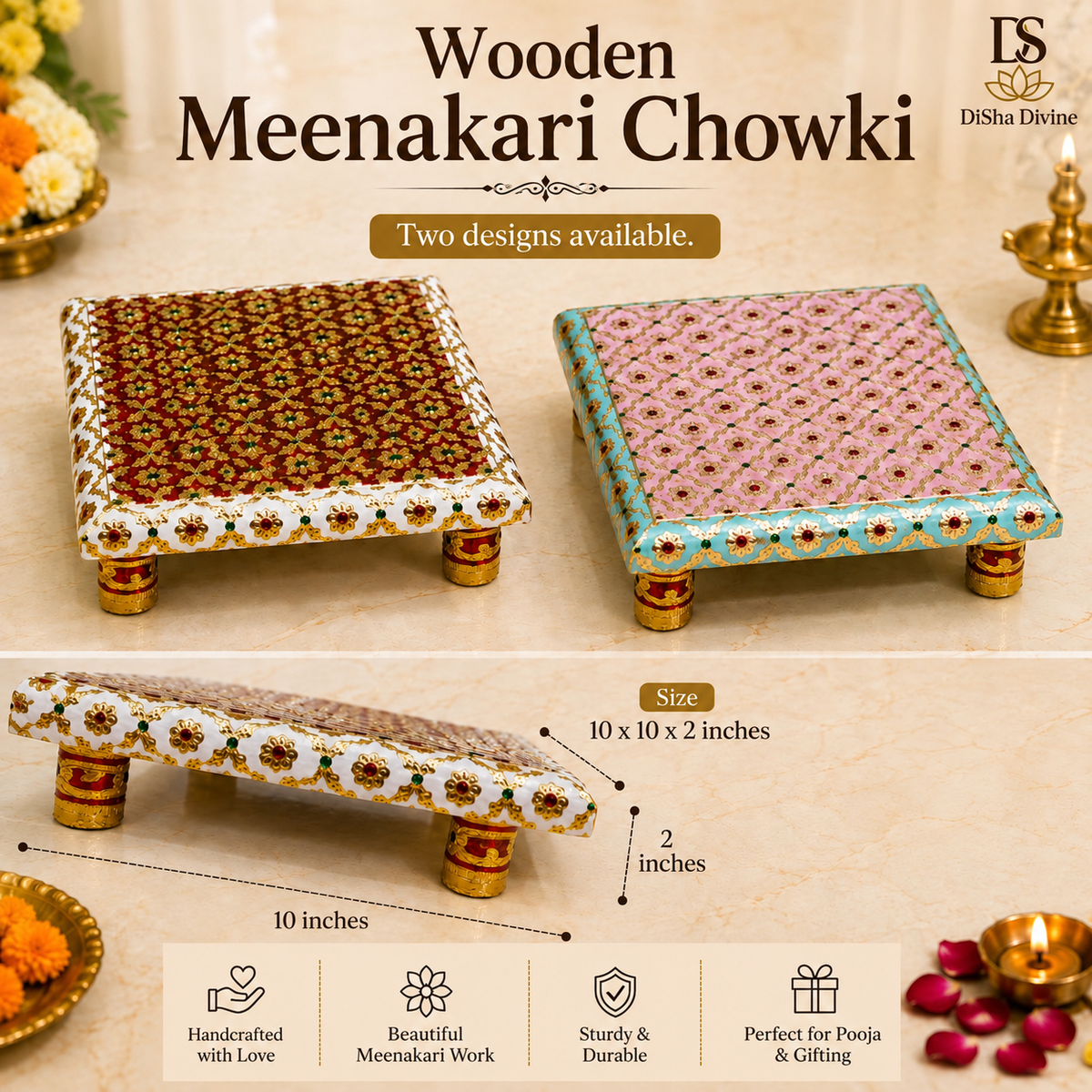 Wooden Pata with Meenakari Work