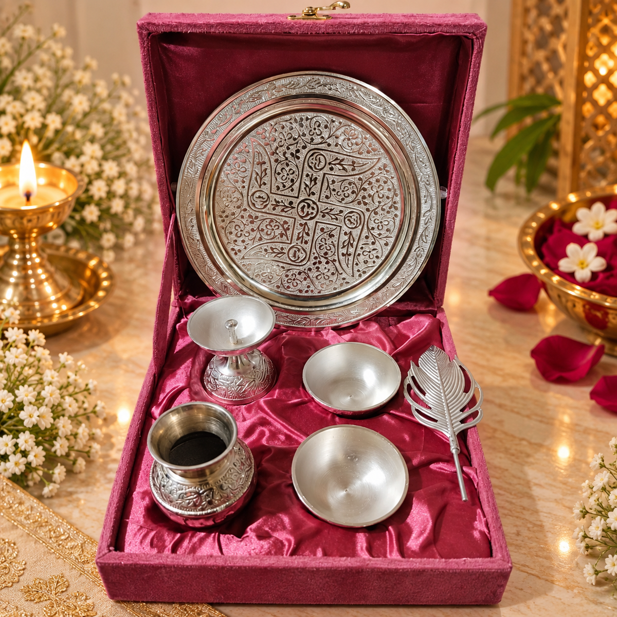 German Silver Puja Thali – 6 Inch