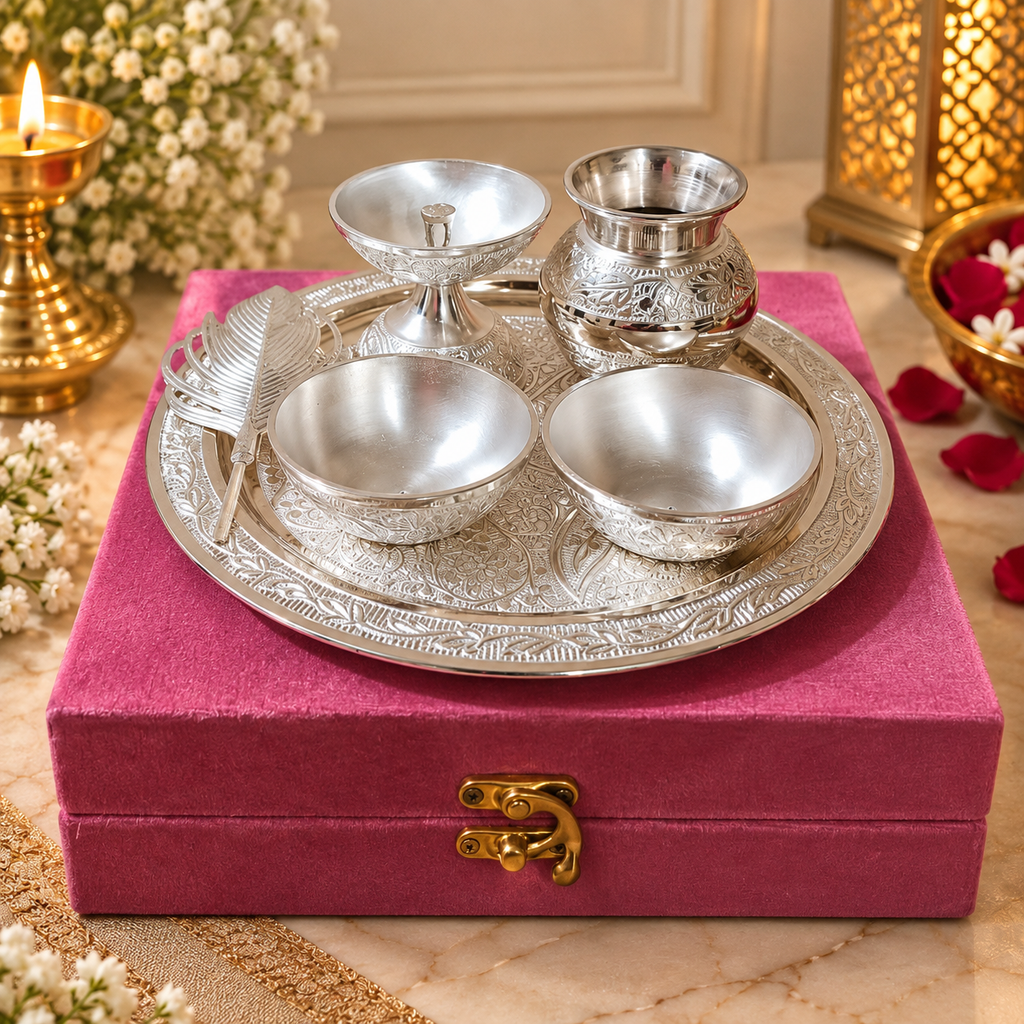 German Silver Puja Thali – 6 Inch