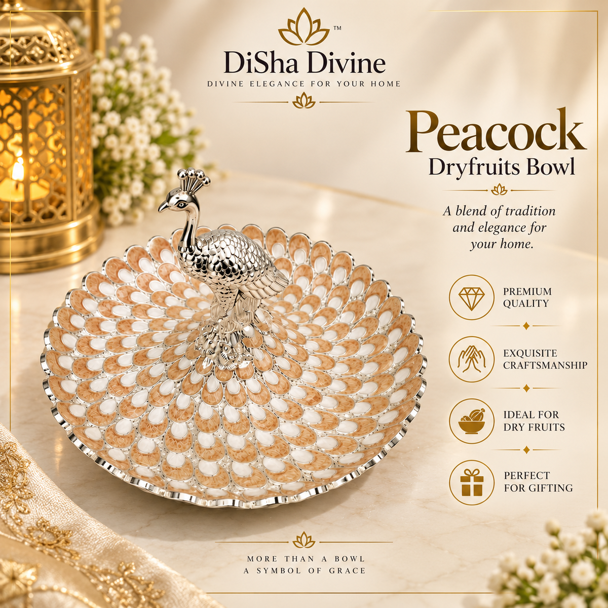 Peacock Enamel Dry Fruit Tray
