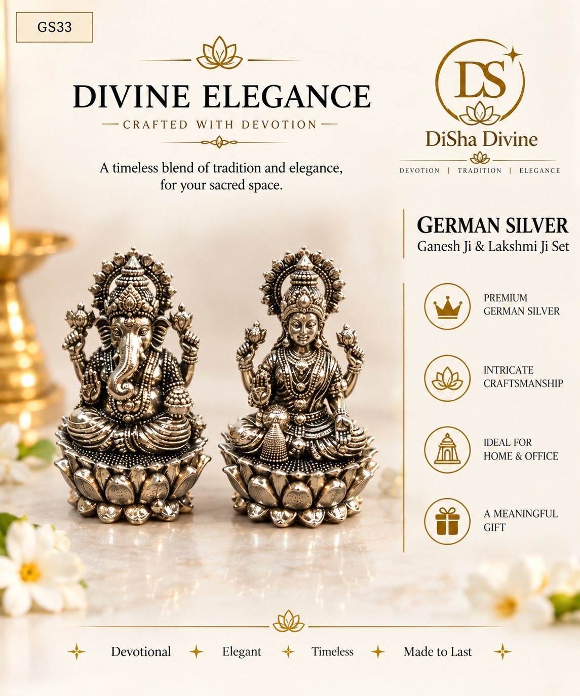 Lakshmi Ganesh German Silver Idol Pair – Small