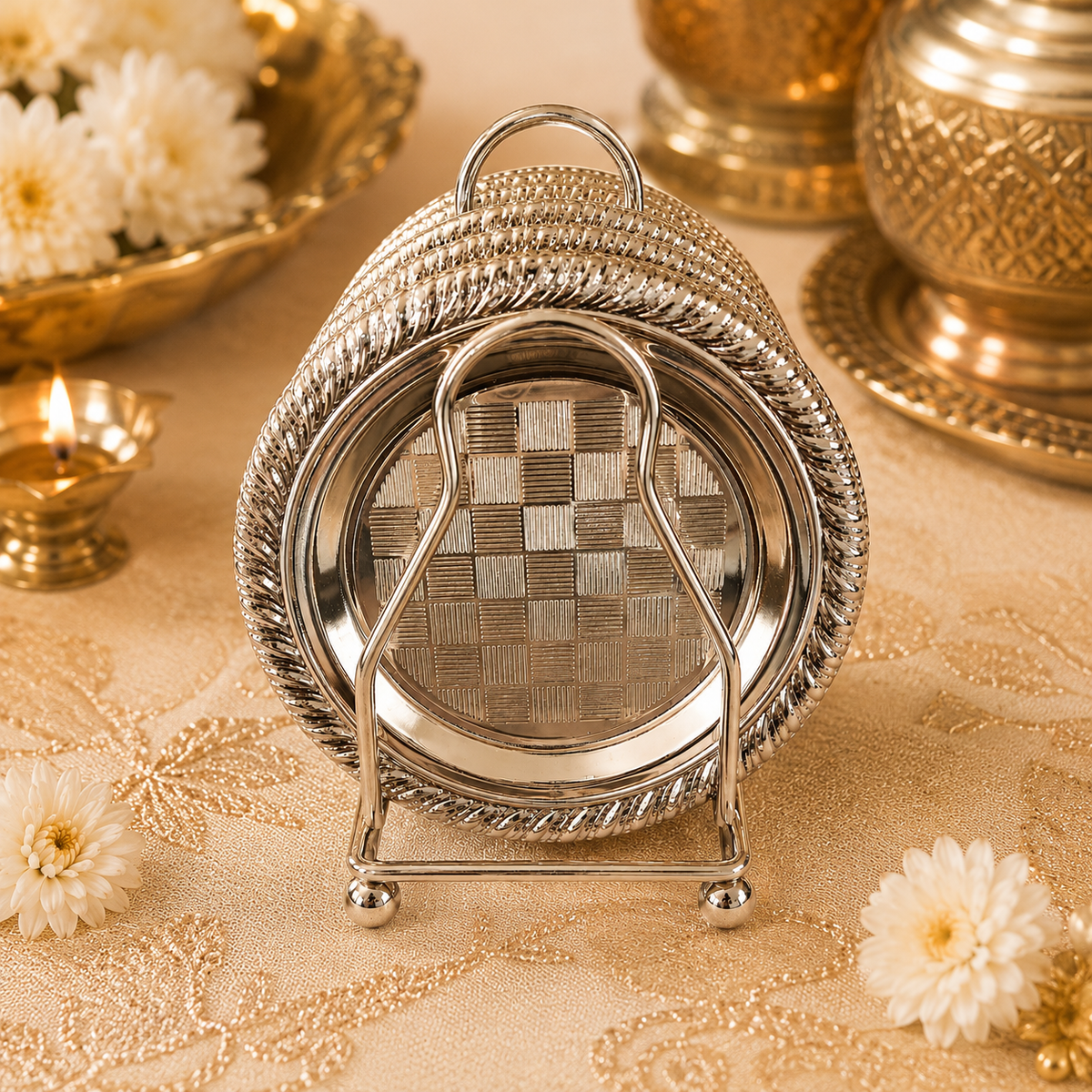 German Silver Tea Coaster Set