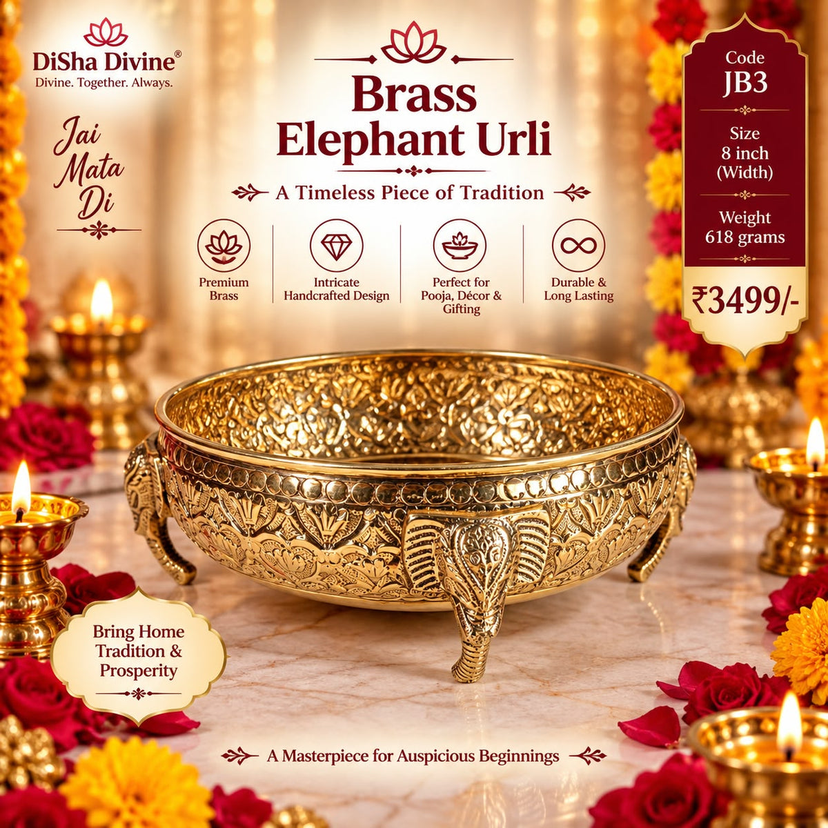 Brass Elephant Urli