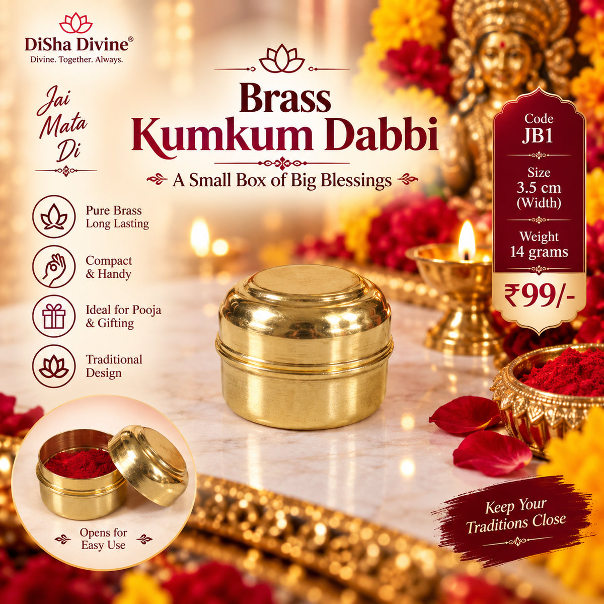 Brass Kumkum Dabbi