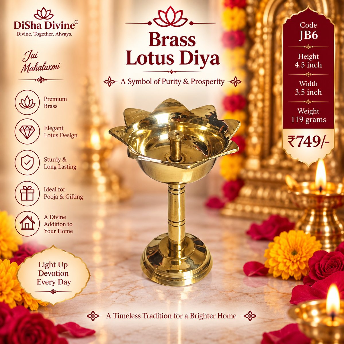 Brass Lotus Diya