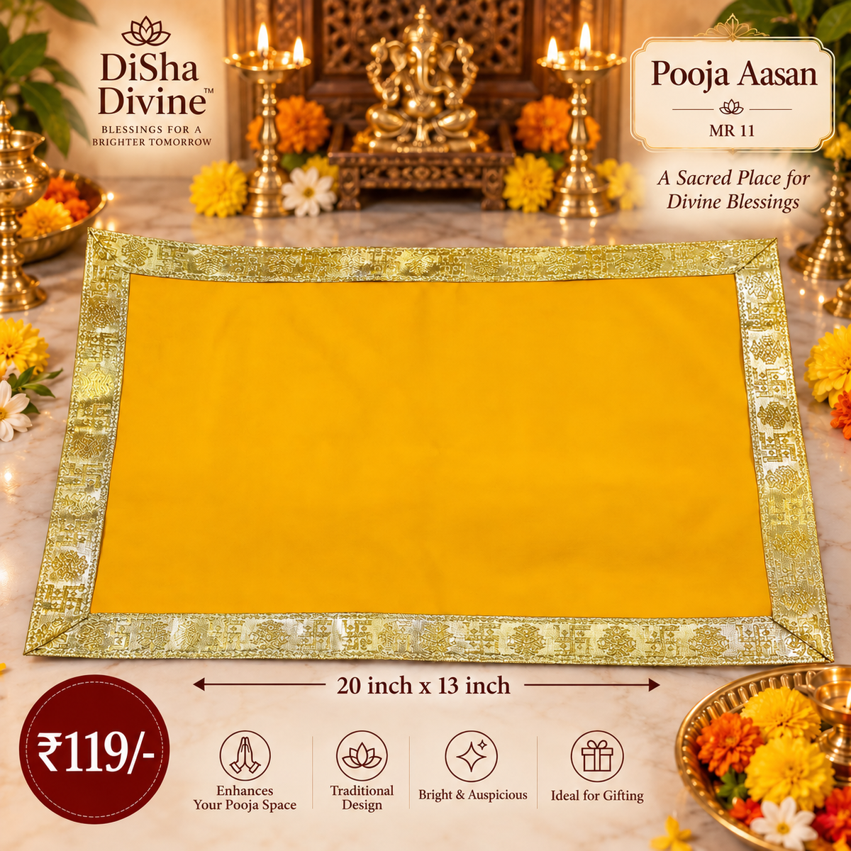 Peet Golden Border Puja Aasan