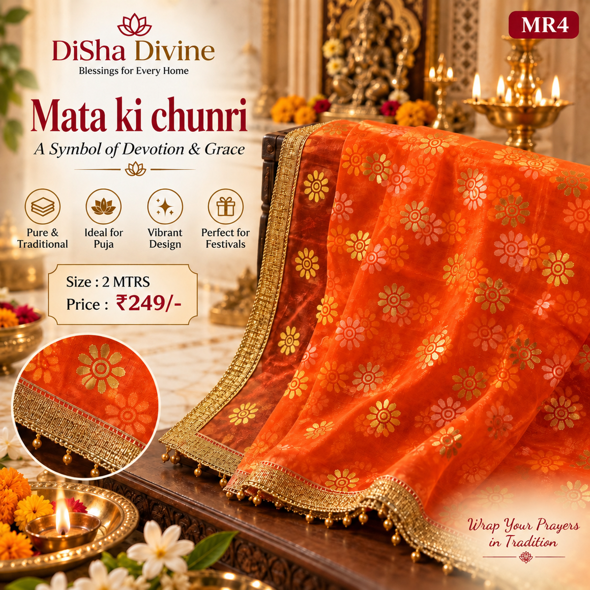 Mata ki Chunri – Floral Gold Print