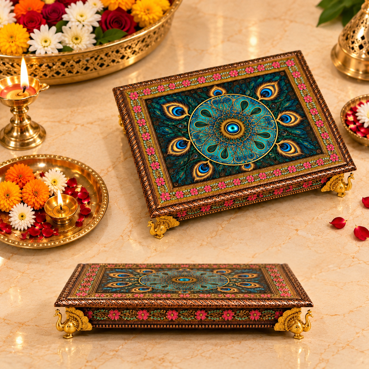 Rectangular Wooden Pata with Meenakari Work