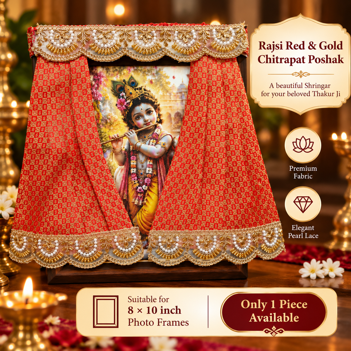 Rajsi Red & Gold Chitrapat Poshak – Pearl Lace Shringar