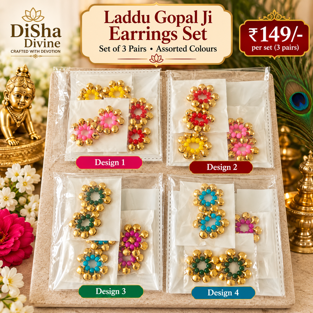 Rang Tarang Ghungroo Shringar Earrings Set of 3 Pairs – Laddu Gopal Ji