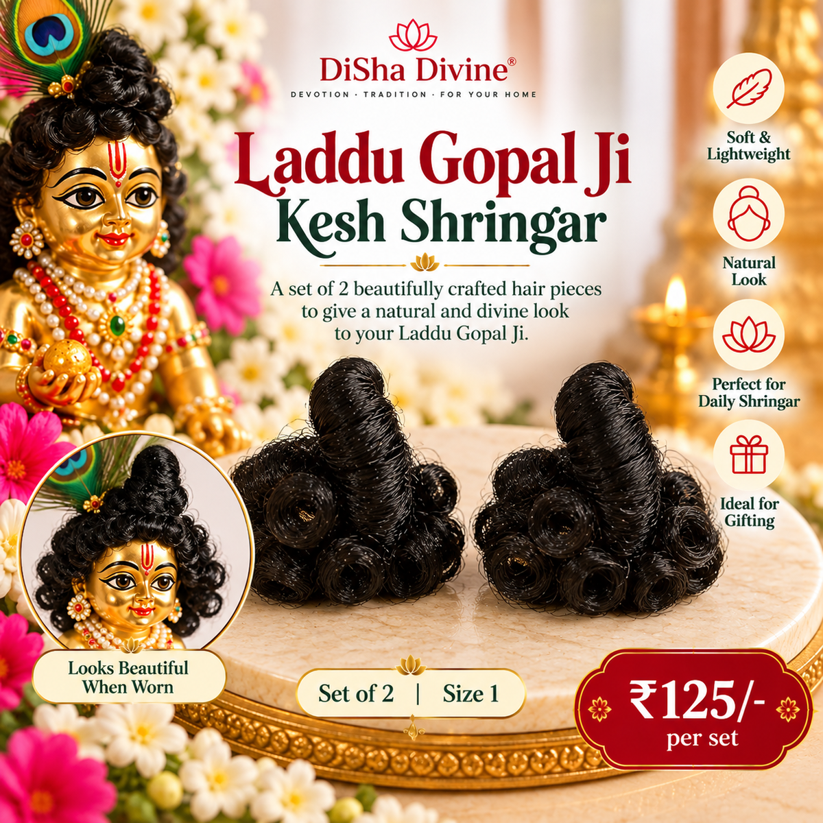 Laddu Gopal Ji Kesh Shringar – Set of 2 (Size 1)