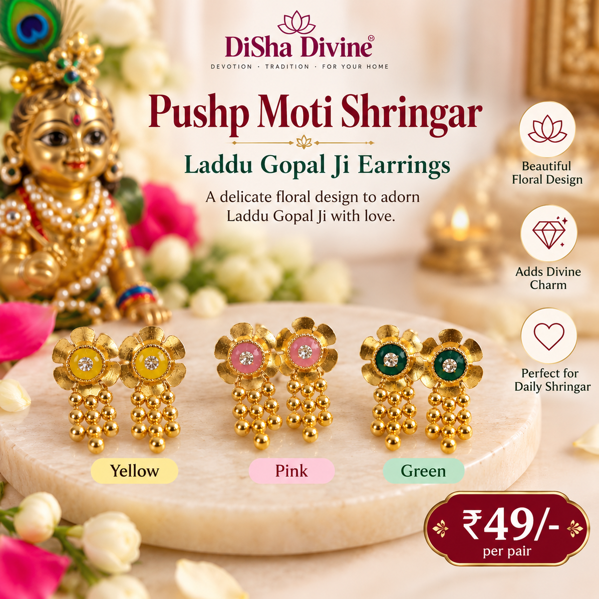 Pushp Moti Shringar – Laddu Gopal Ji Floral Earrings