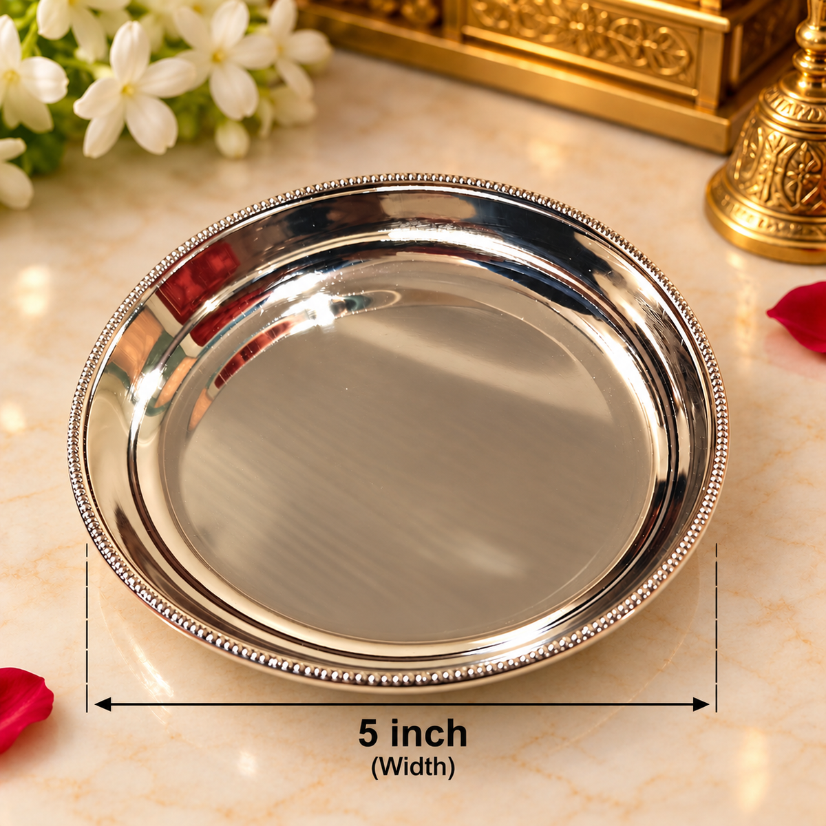 Premium Home Mandir Mini Bhog Thali – Silver Finish | 5 Inches