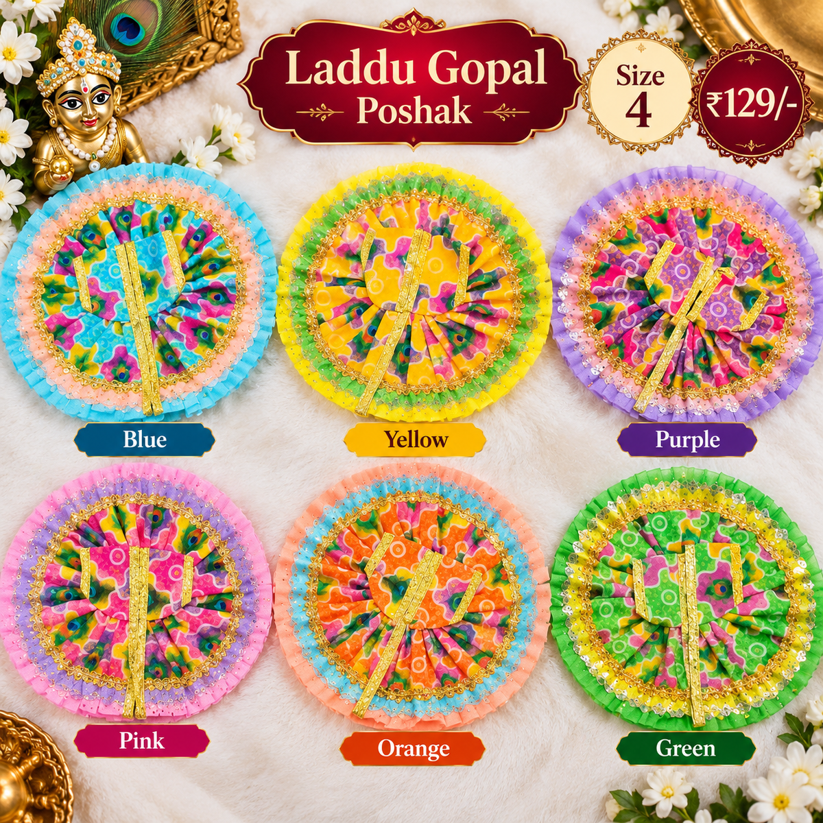 Multicolour Leheriya Laddu Gopal Poshak - Size 4