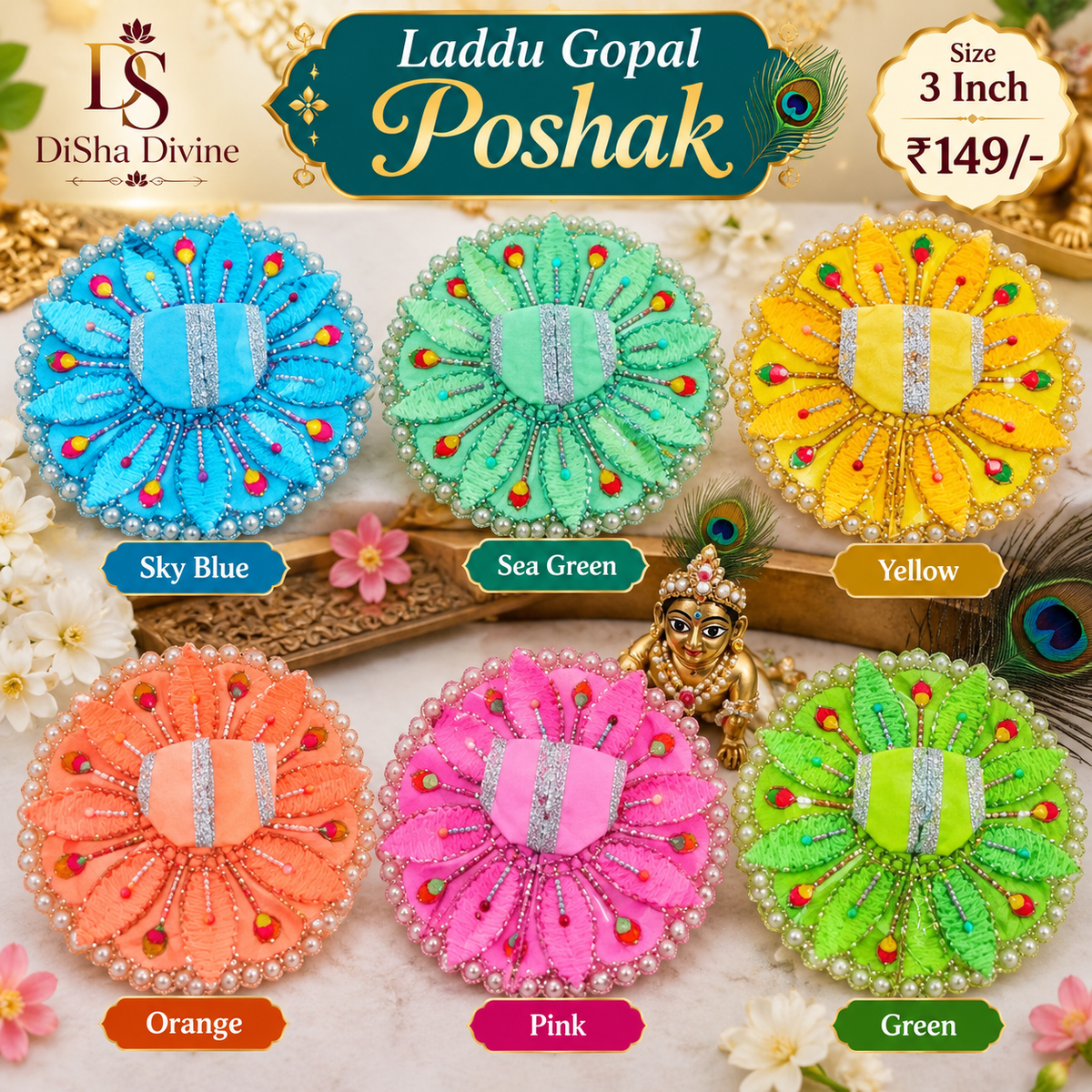Mor Pankh Moti Shringar Laddu Gopal Poshak – 3 Inch