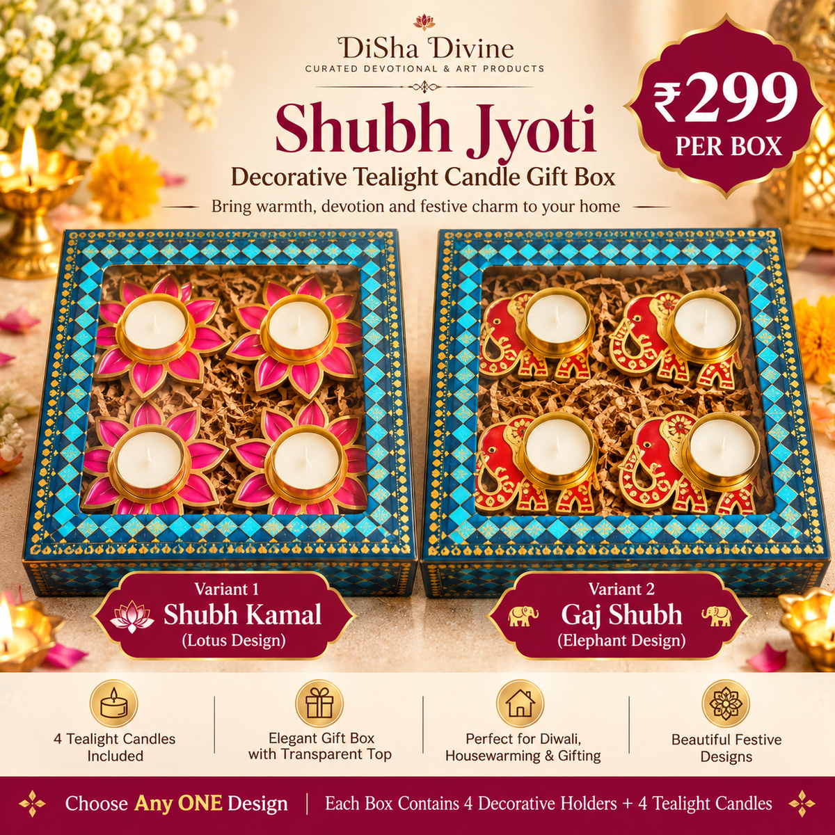 Shubh Jyoti – Decorative Tealight Candle Gift Box