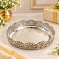German Silver Peacock Round Decorative Tray