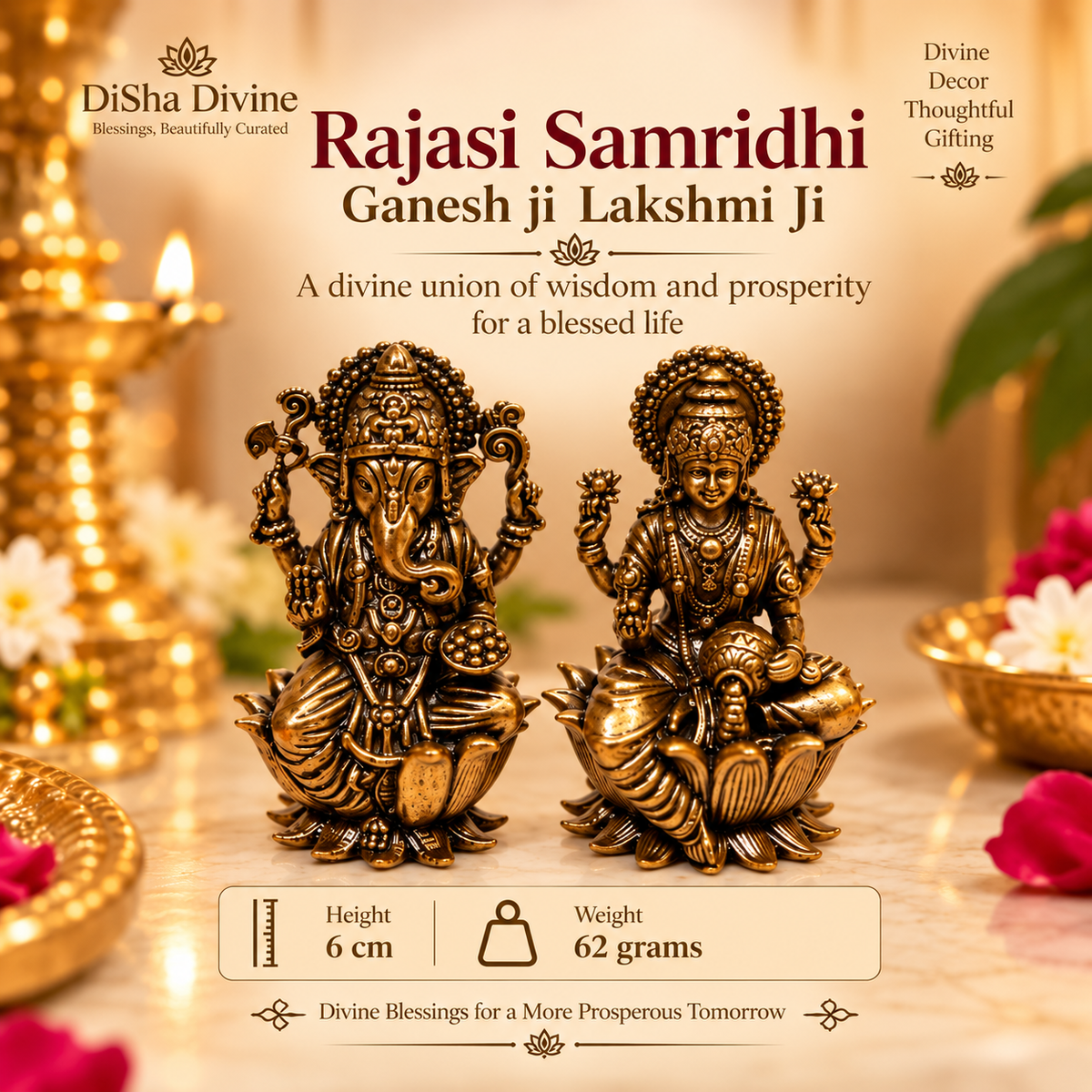 Rajasi Samridhi Ganesh Ji Lakshmi Ji – Antique Gold Finish