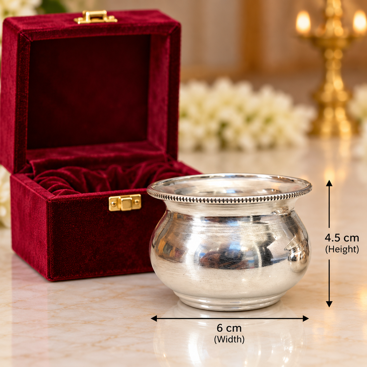 Premium German Silver Home Mandir Mini Kalash – 6 cm