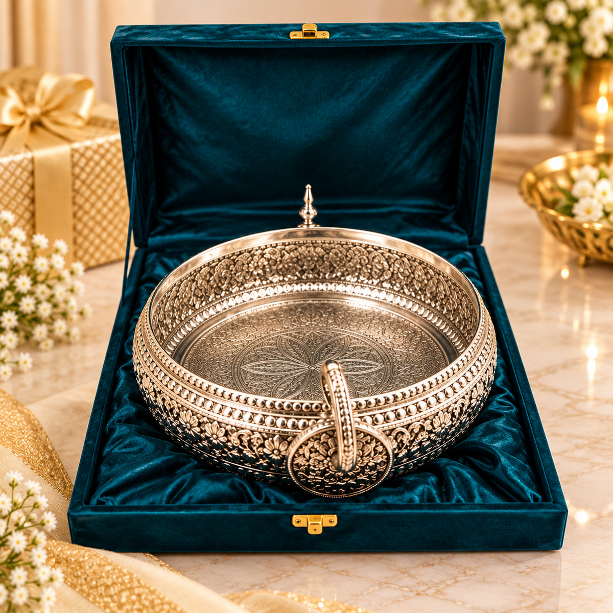 Royal German Silver Decorative Urli with Handle