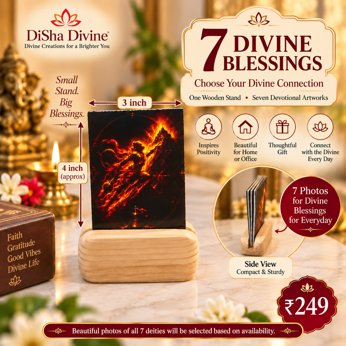 7 Divine Blessings – Wooden Stand with Seven Devotional Artworks