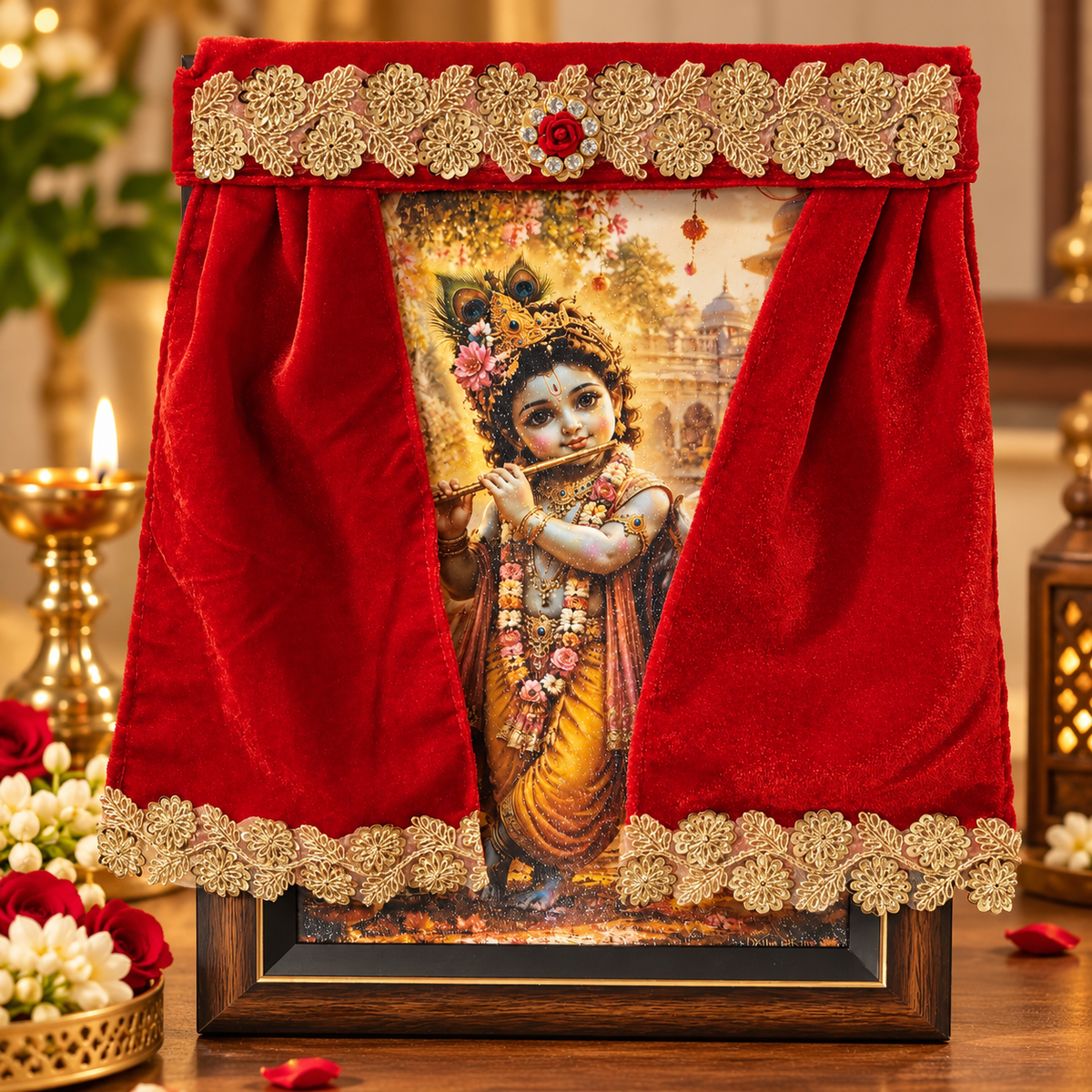 Rajsi Red Velvet Chitrapat Poshak – Golden Floral Elegance