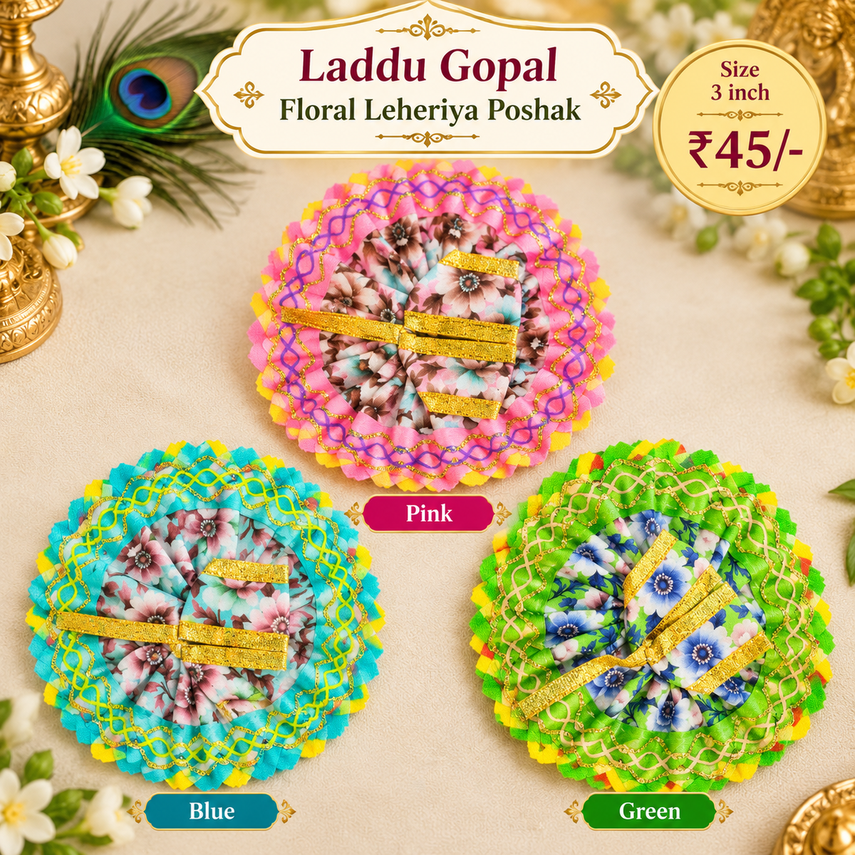 Floral Leheriya Laddu Gopal Poshak – 3 inch