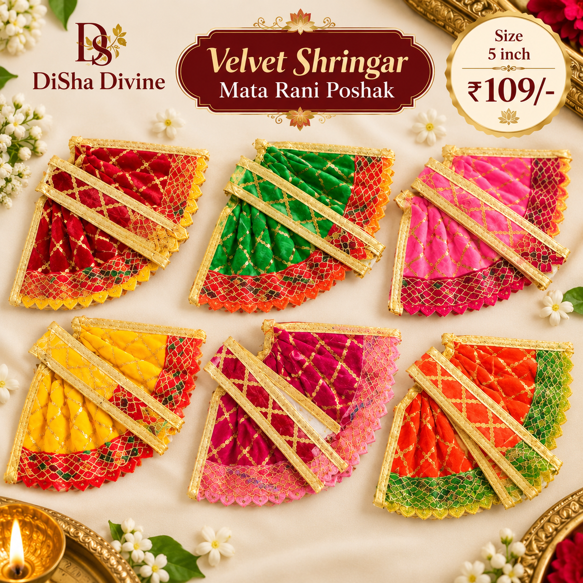Velvet Shringar Mata Rani Poshak - 5 inch