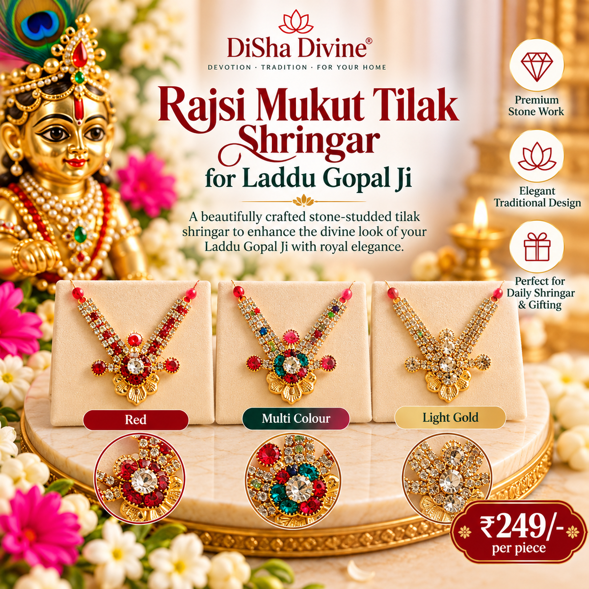 Rajsi Mukut Tilak Shringar for Laddu Gopal Ji