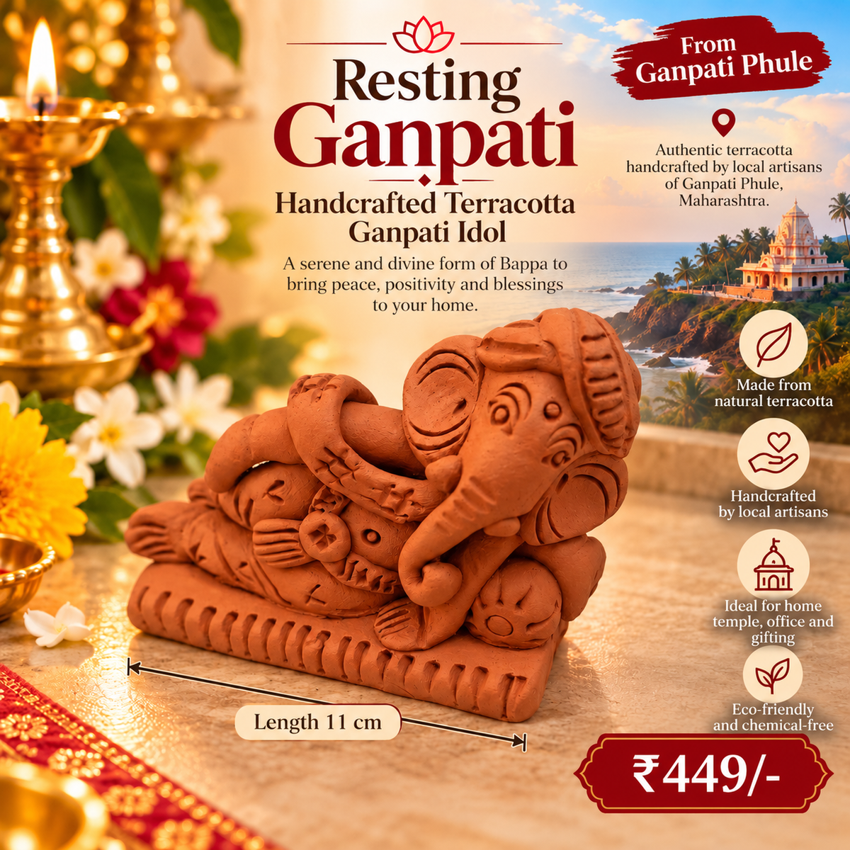Resting Ganpati – Handcrafted Terracotta Idol
